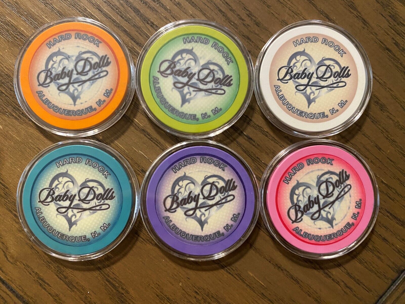Lot of 6 Roulette Chips from Hard Rock Albuquerque, NM - Baby Dolls