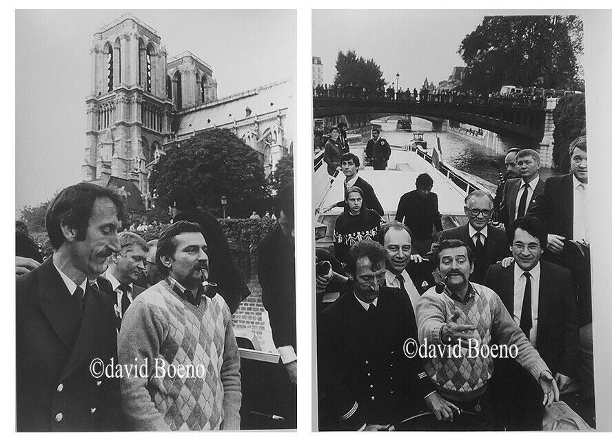 Lech Walesa, flyboats, Paris 1981. 2 Vintage Silver Prints 