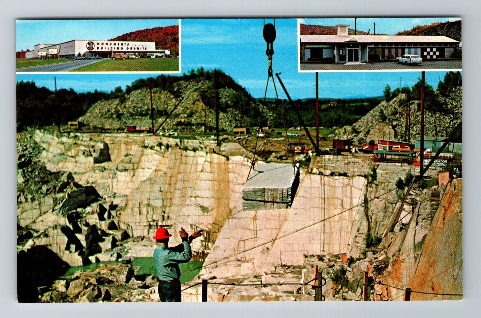Barre VT-Vermont, Rock Of Ages Granite Quarry, 50's Chevy Wagon Vintage Postcard