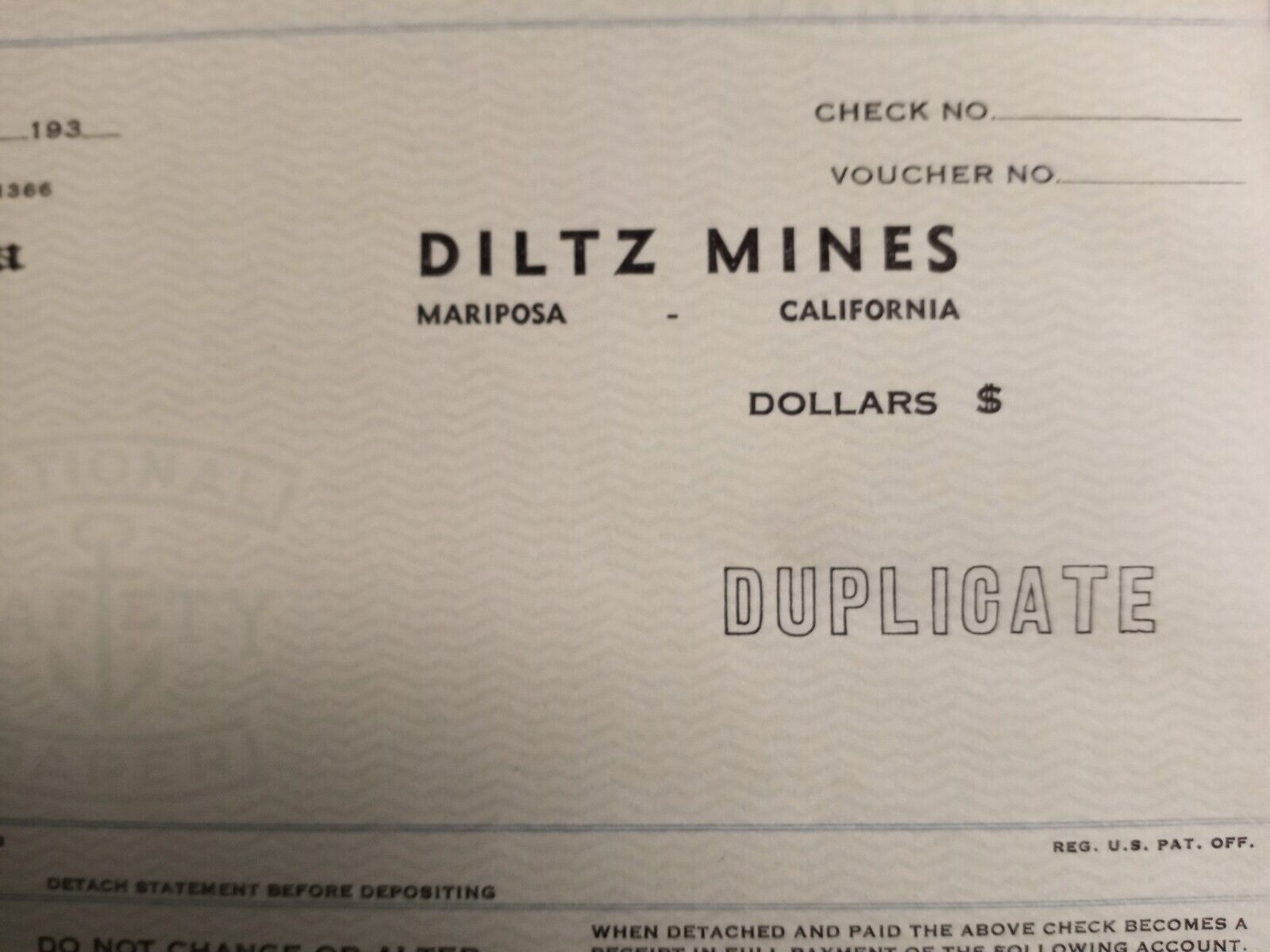 Diltz Mines Bank Of America Blank Payroll Check.