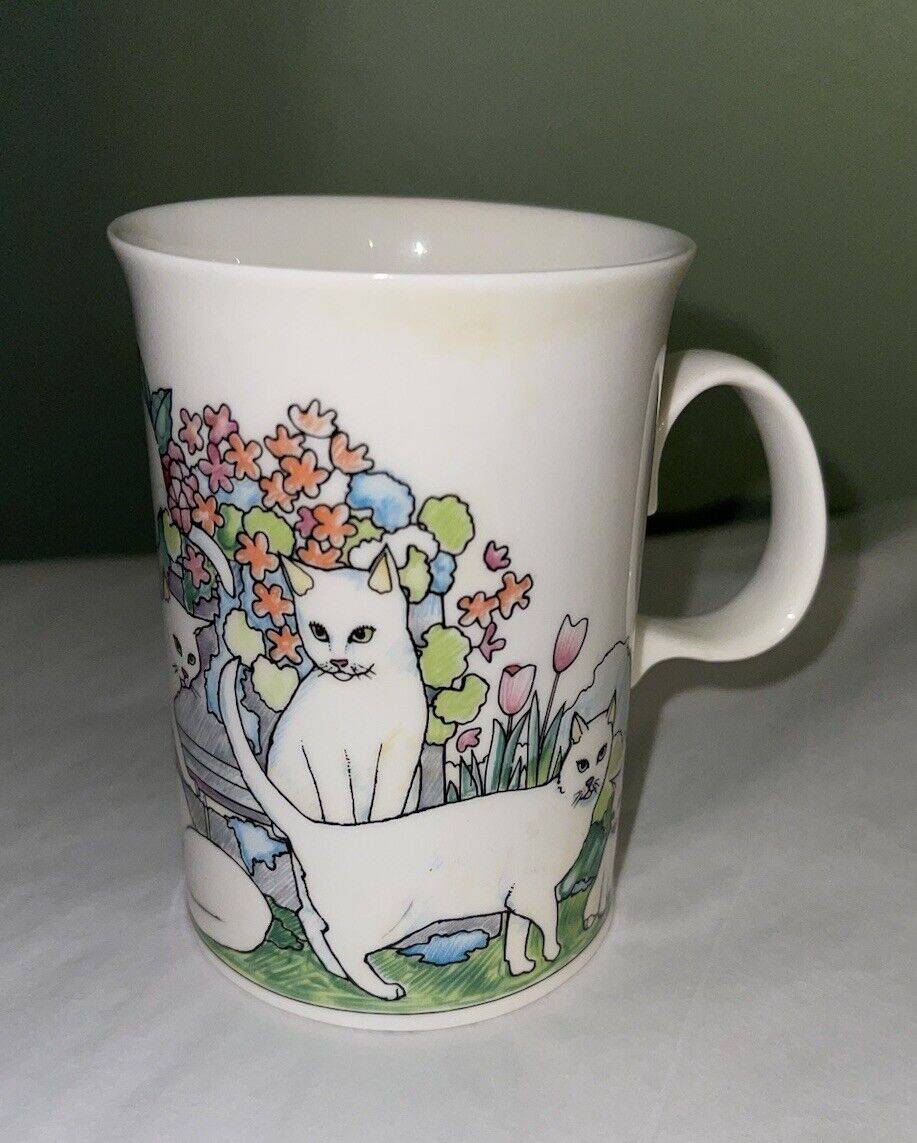 Dunoon Fine Bone China White Cats 4” Coffee Tea Mug Jack Dodd, Made In England