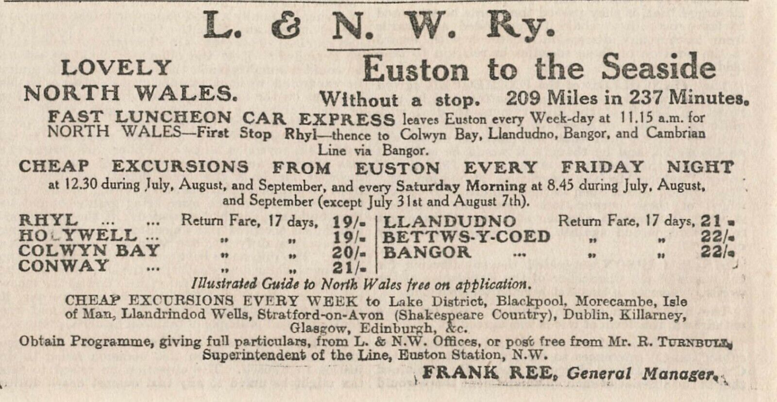 London & North Western Railway Euston To The Seaside 1909 Advert L&NWR