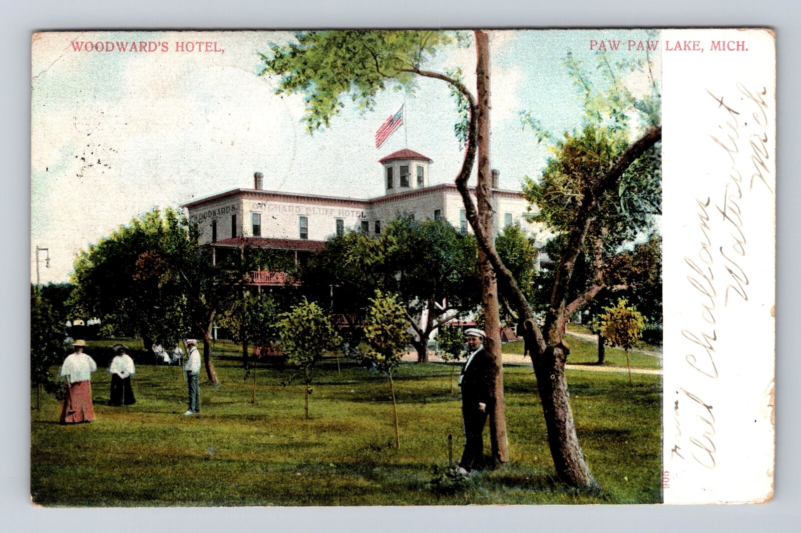 Paw Paw Lake MI- Michigan, Woodward\'s Hotel, Advertise, Vintage c1906 Postcard