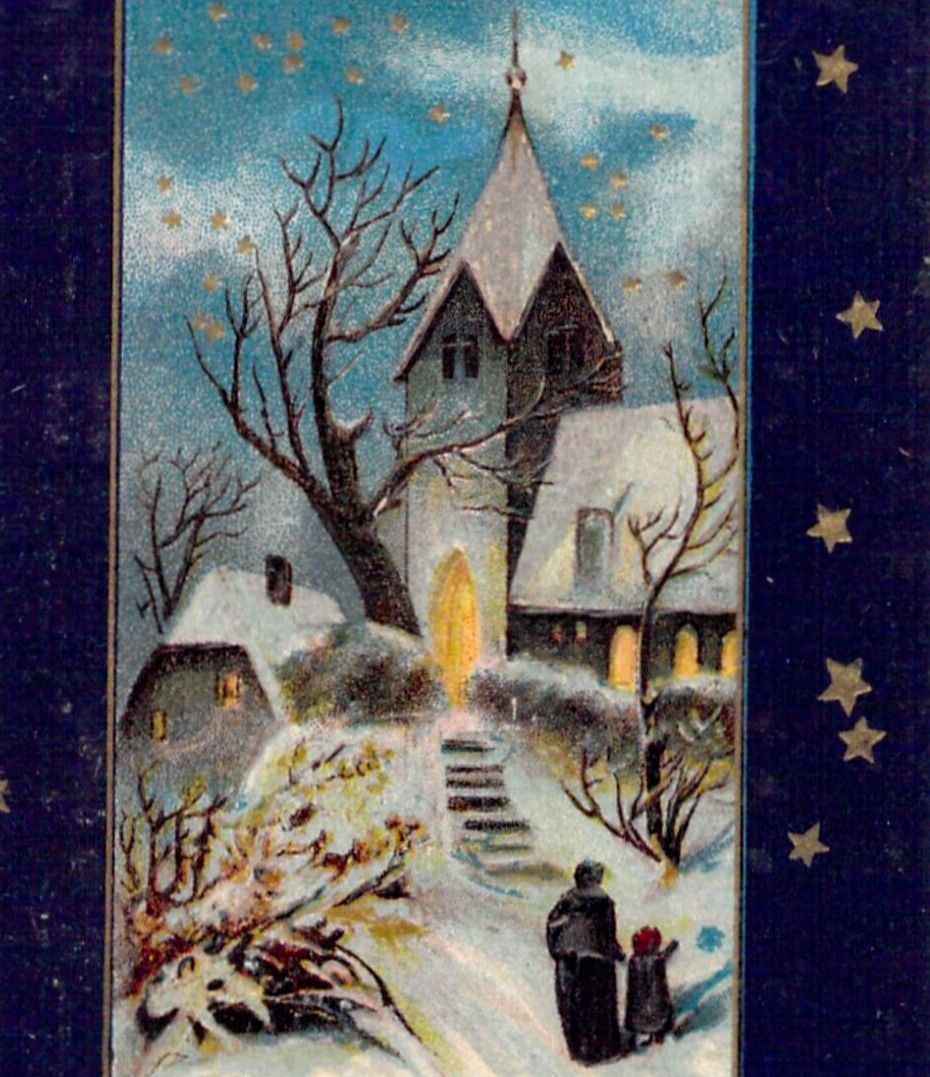 Winsch Chilling Spooky Christmas Night Willowy Trees Snow Vintage Postcard A3