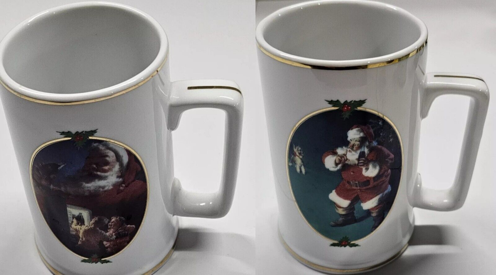 2 Ceramic Vintage Coca-Cola Christmas When Friends Drop In 1996 & For Santa