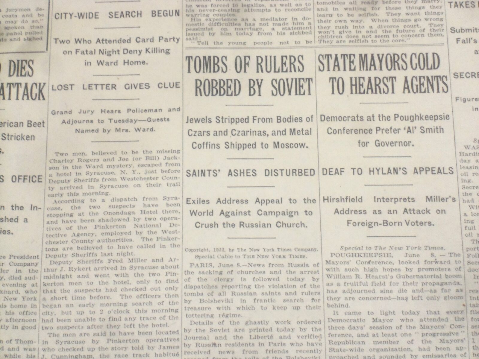 1922 JUNE 9 NEW YORK TIMES - TOMBS OF RULERS ROBBED BY SOVIET - NT 8396