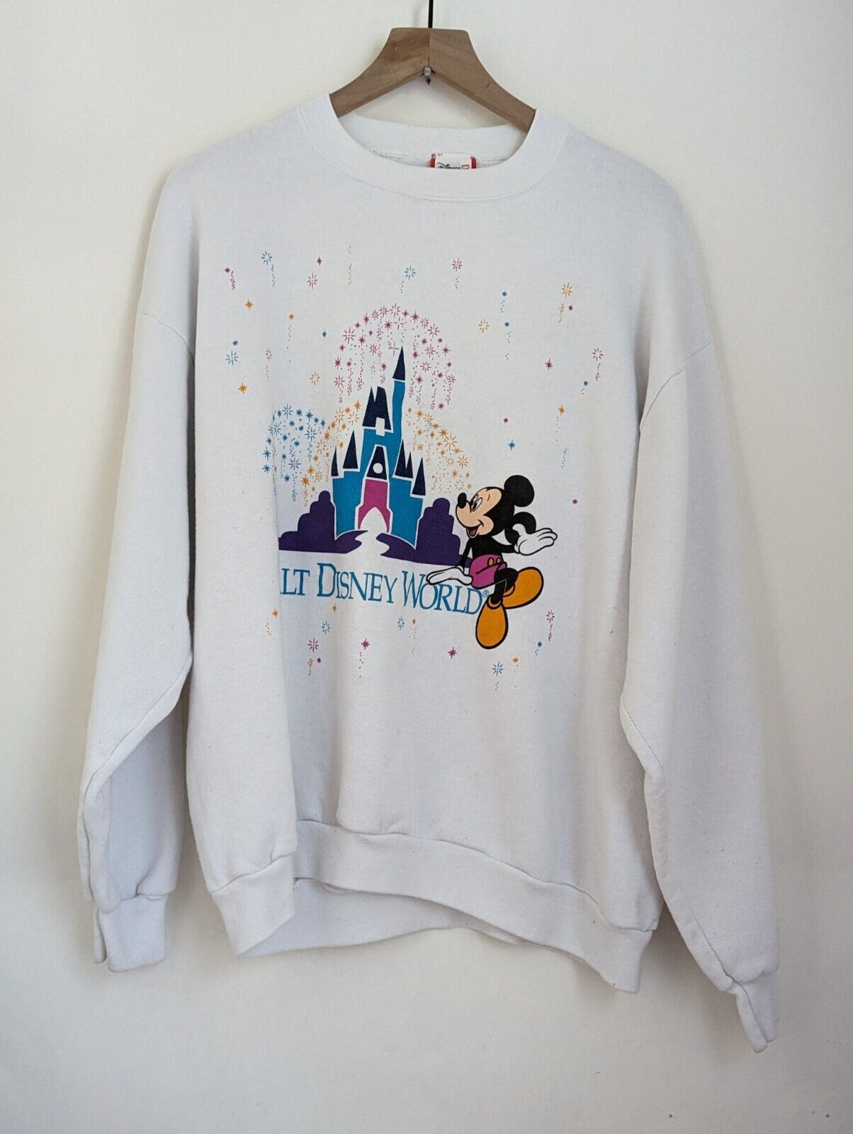 Vintage Walt Disney World White Crew Neck Sweatshirt Mickey Mouse SZ XL 