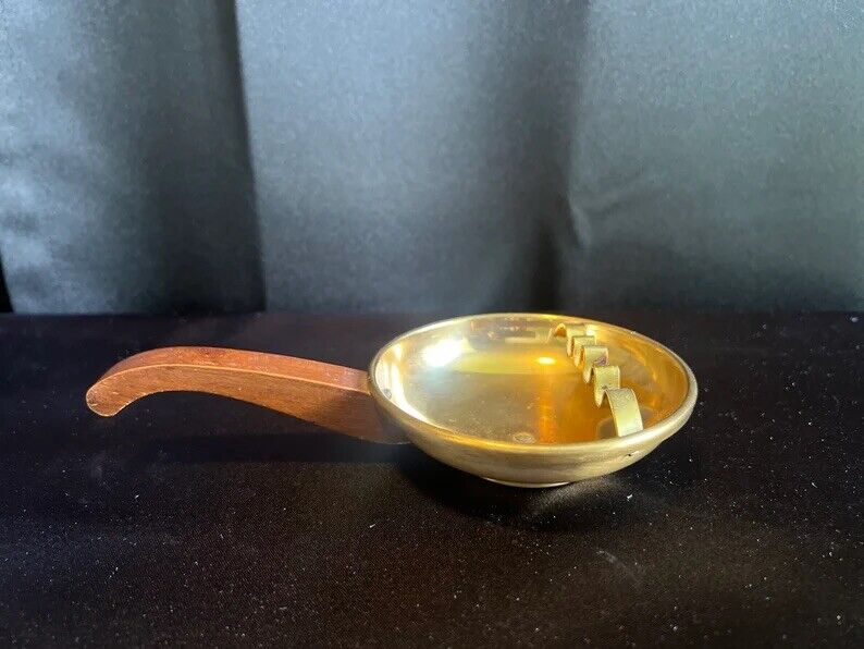Vintage Park Sherman Brass Ashtray With Wood Handle