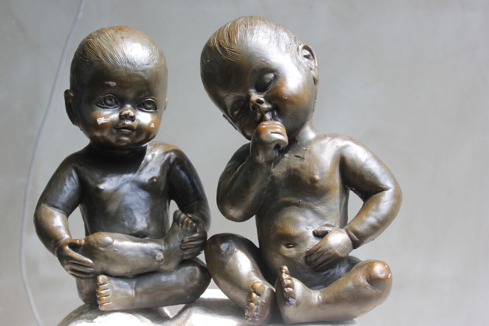 Two Large Babies Sculptures Signed Mat Wanders Couple Newborns Statues Bookends