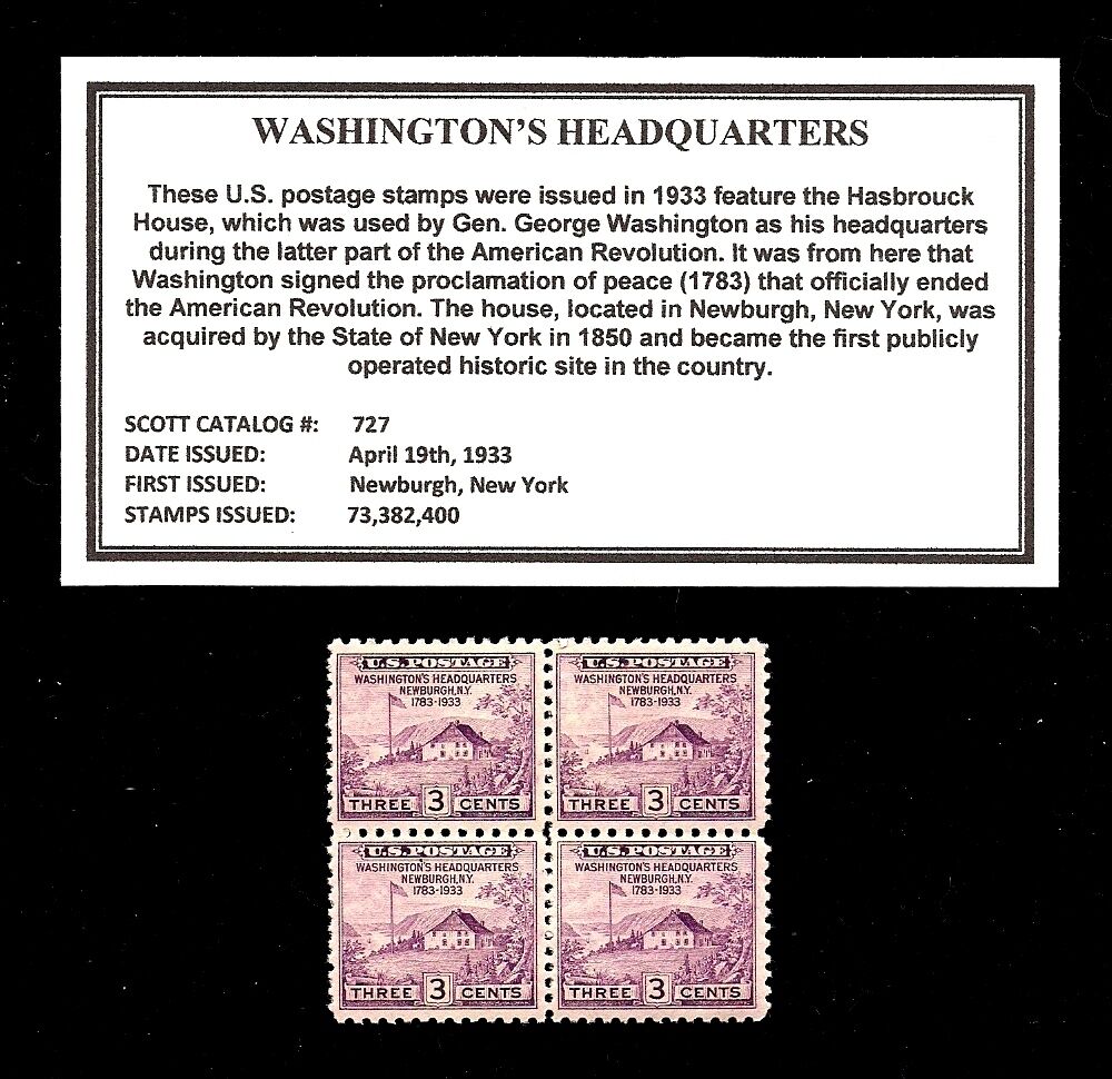 1933 - WASHINGTON\'S HDQ - # 727 - Vintage Mint, MNH, Block of Postage Stamps