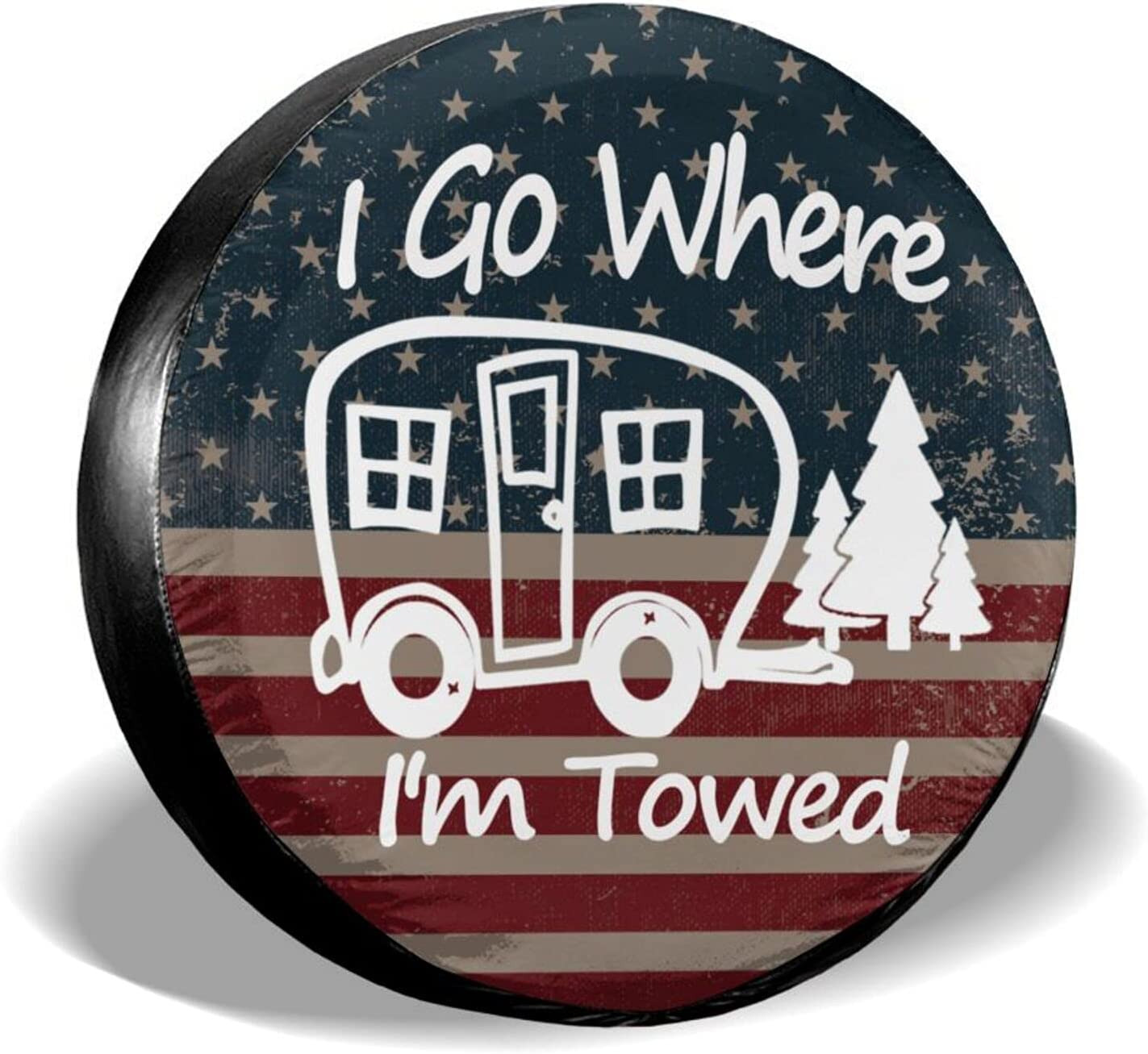 I Go Where I\'m Towed Spare Tire Cover American Flag Waterproof 15\