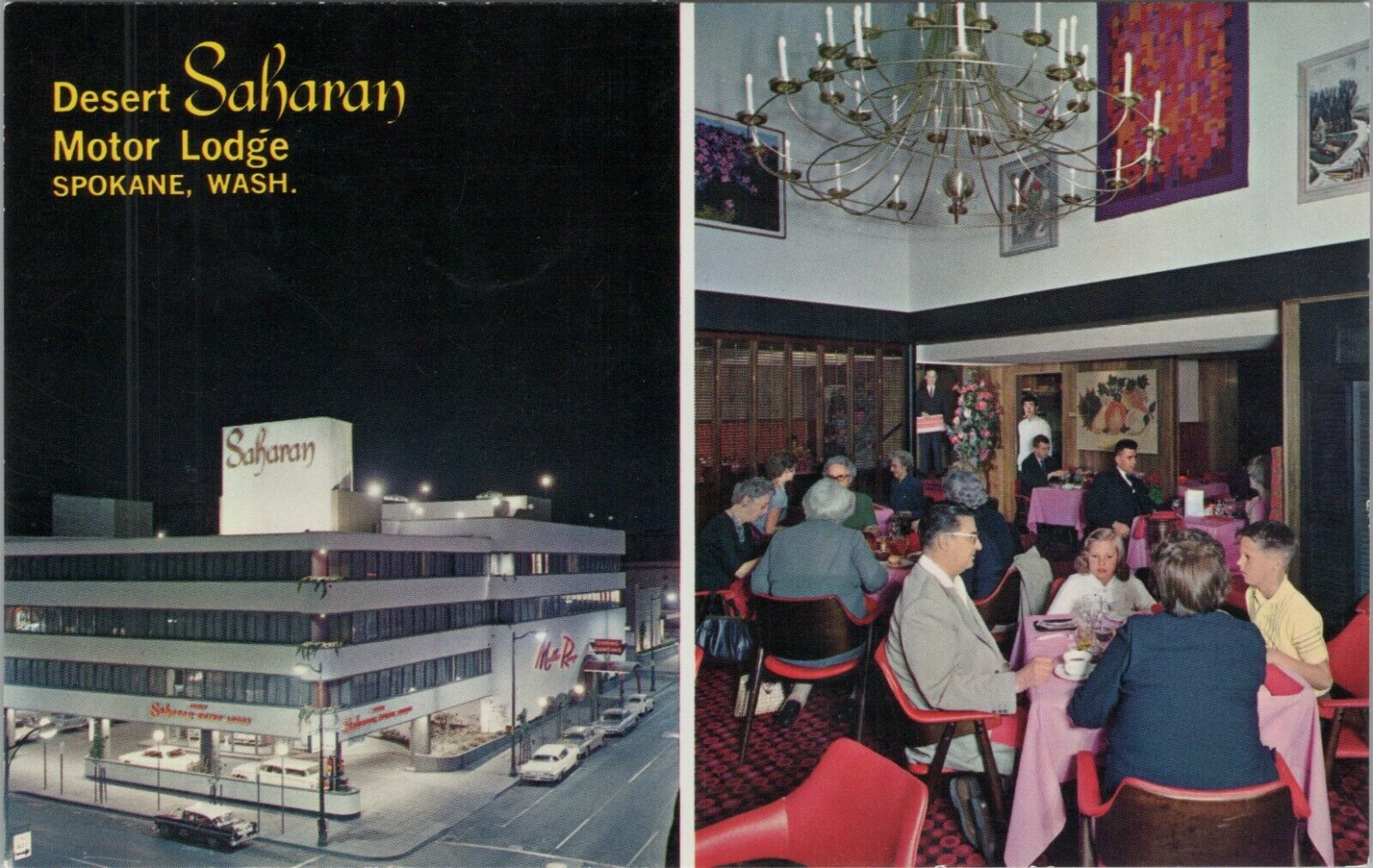Spokane WA Desert Saharan Motor Lodge Restaurant motel c1960s postcard N569