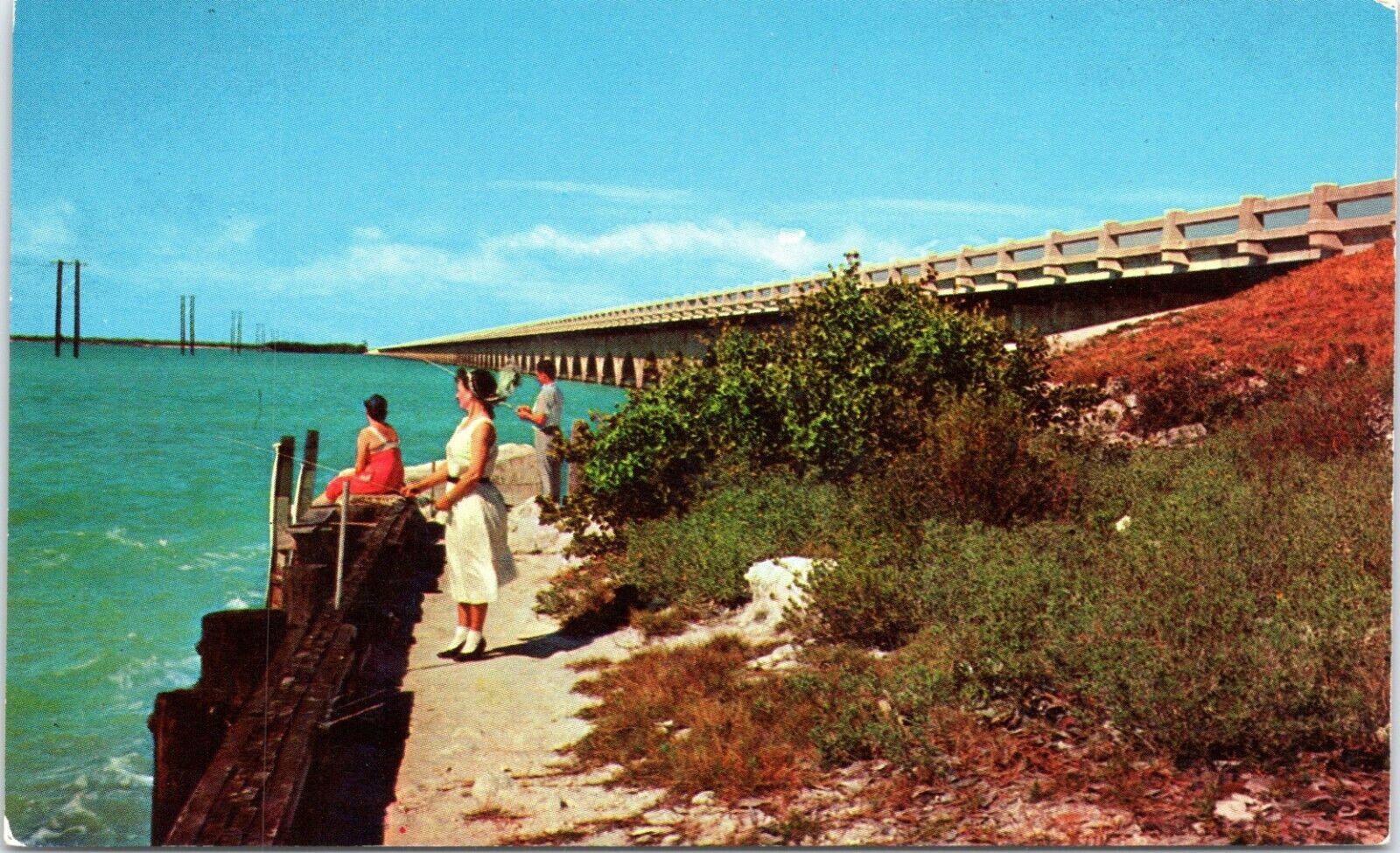 postcard FL - Fishing on the Florida Keys beside the Overseas Highway