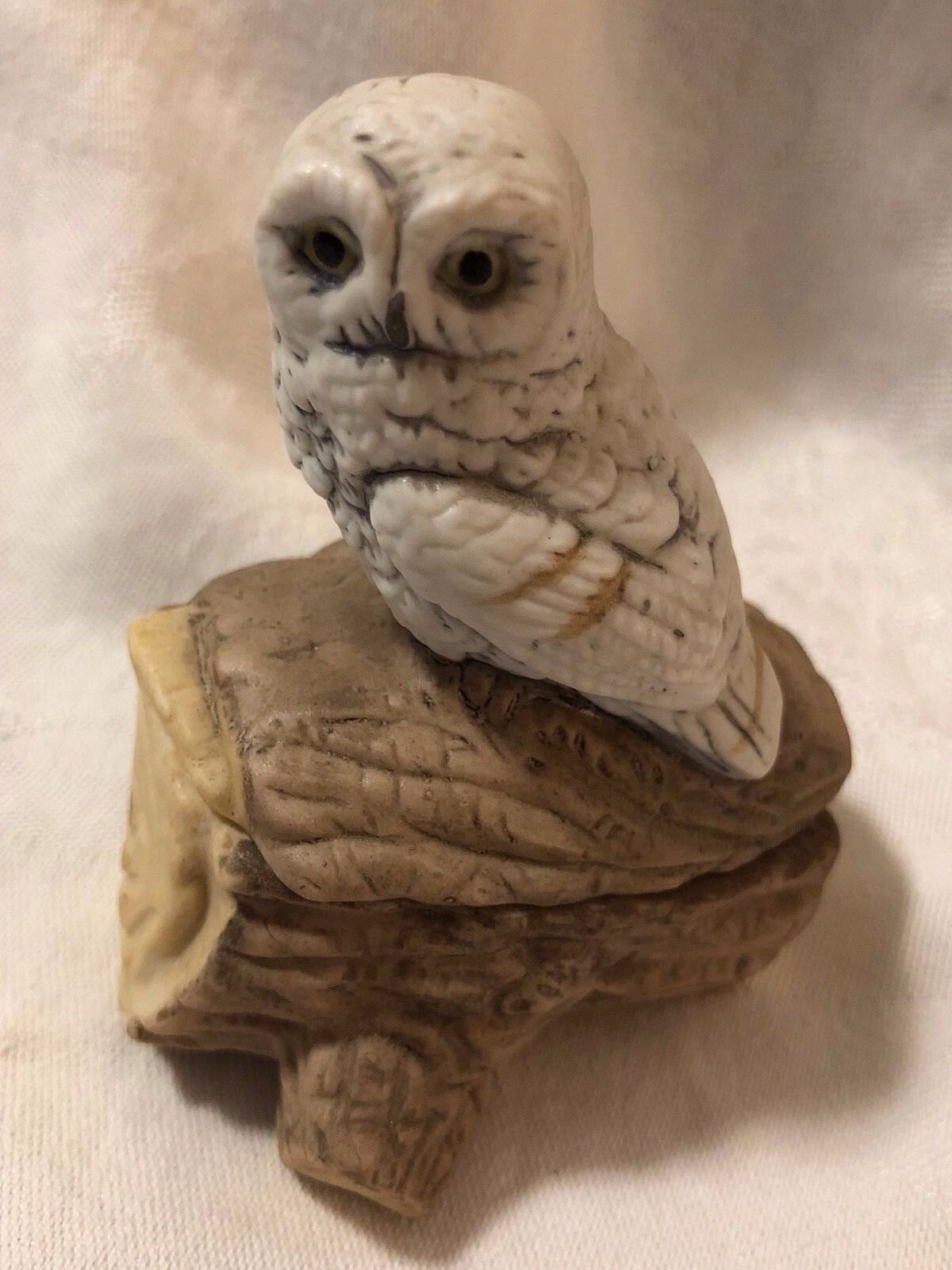 Vintage Norcrest Owl Trinket Dish Lidded Owl Label Log Figure Gift Taiwan