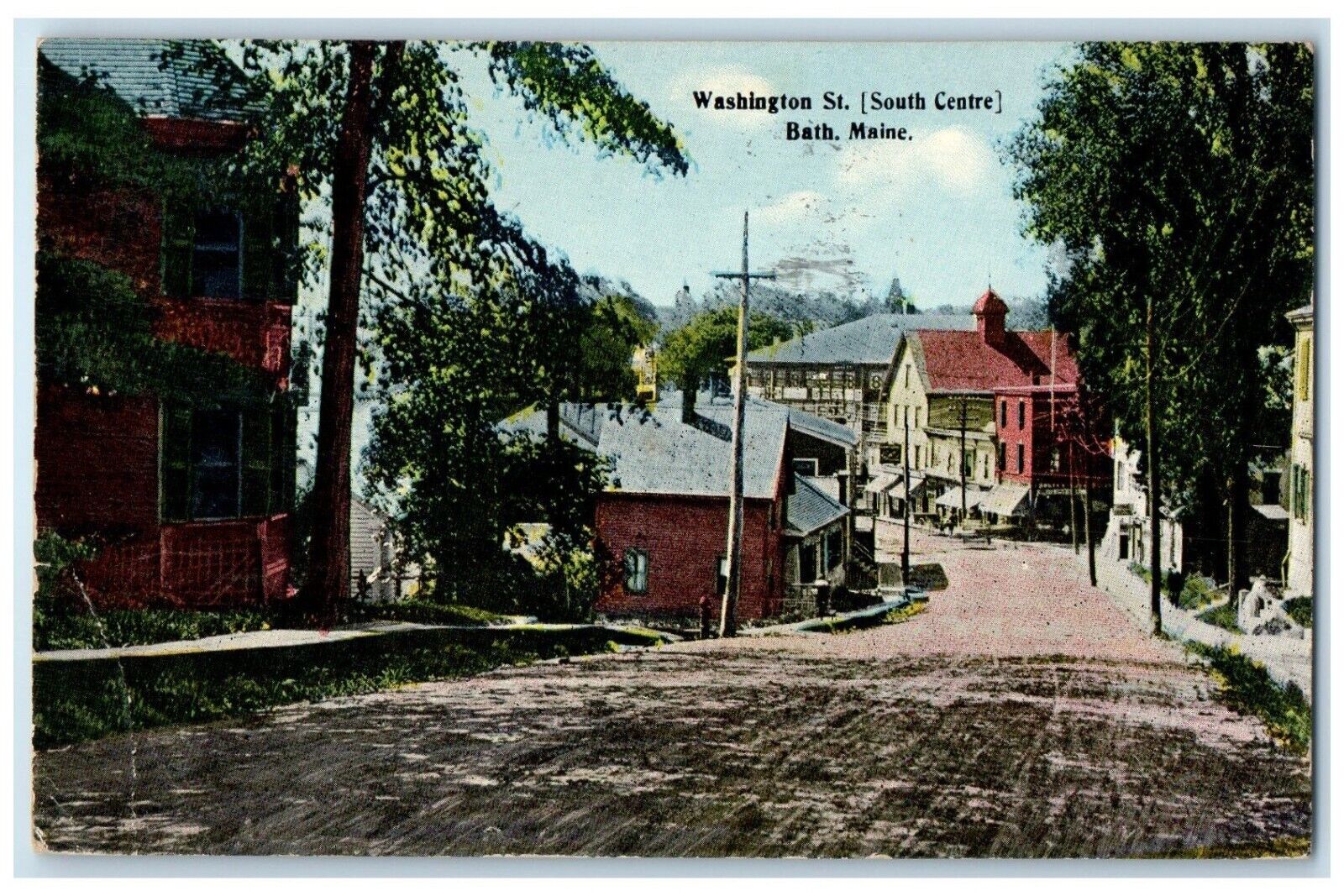 1913 Washington St. South Centre Dirt Road Bath Maine ME Posted Antique Postcard