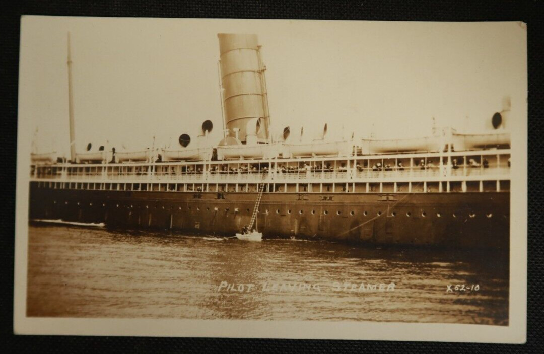 Pilot Leaving Steamer 1912 Postcard Steamship RPPC Ocean Liner Ship Geo Seeth