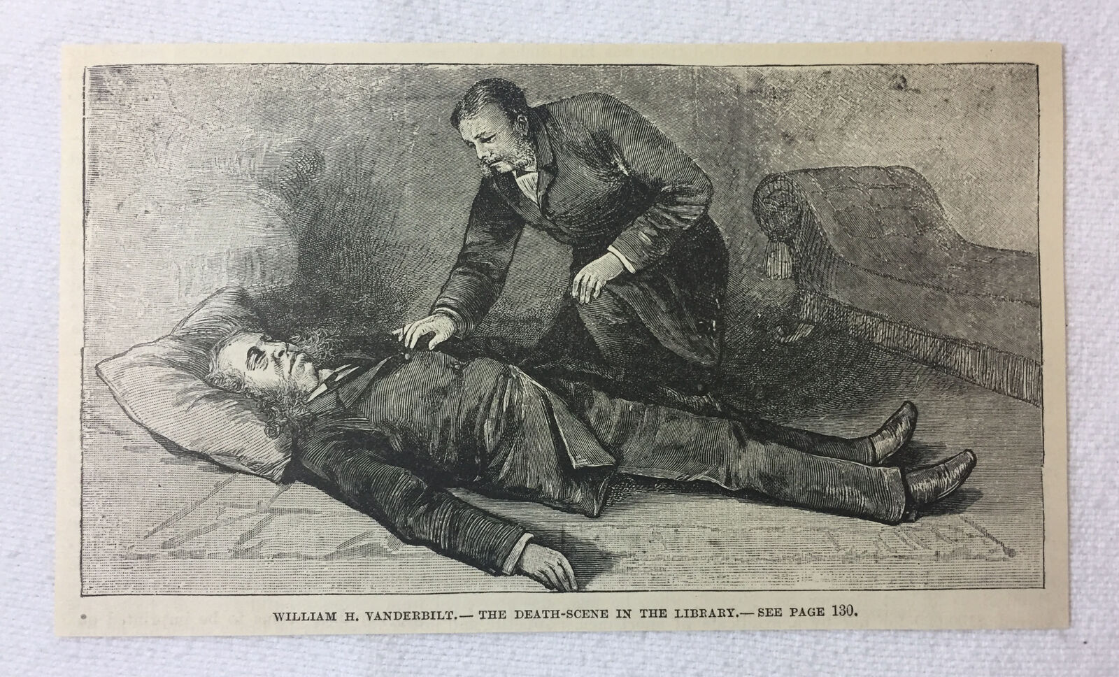 1886 magazine engraving ~ WILLIAM H VANDERBILT\'S DEATH IN THE LIBRARY