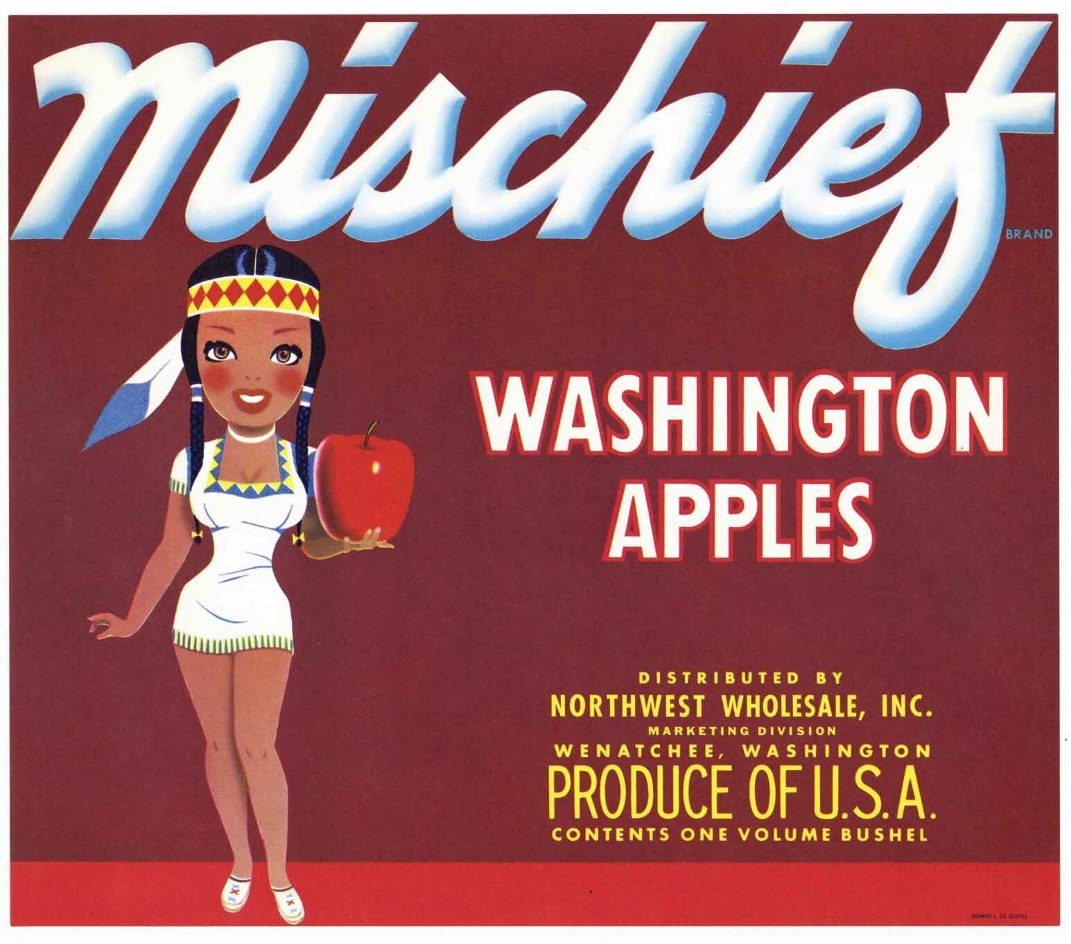 MISCHIEF Vintage Apple Crate Label, *An Original Fruit Crate Label*, Northwest