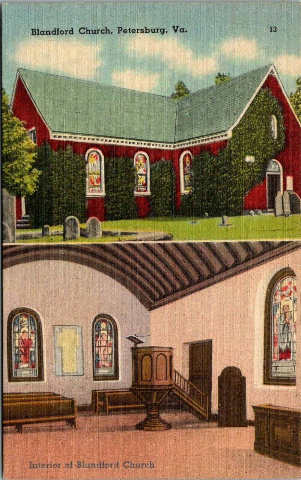 Postcard Linen Blandford Church Petersburg Virginia VA