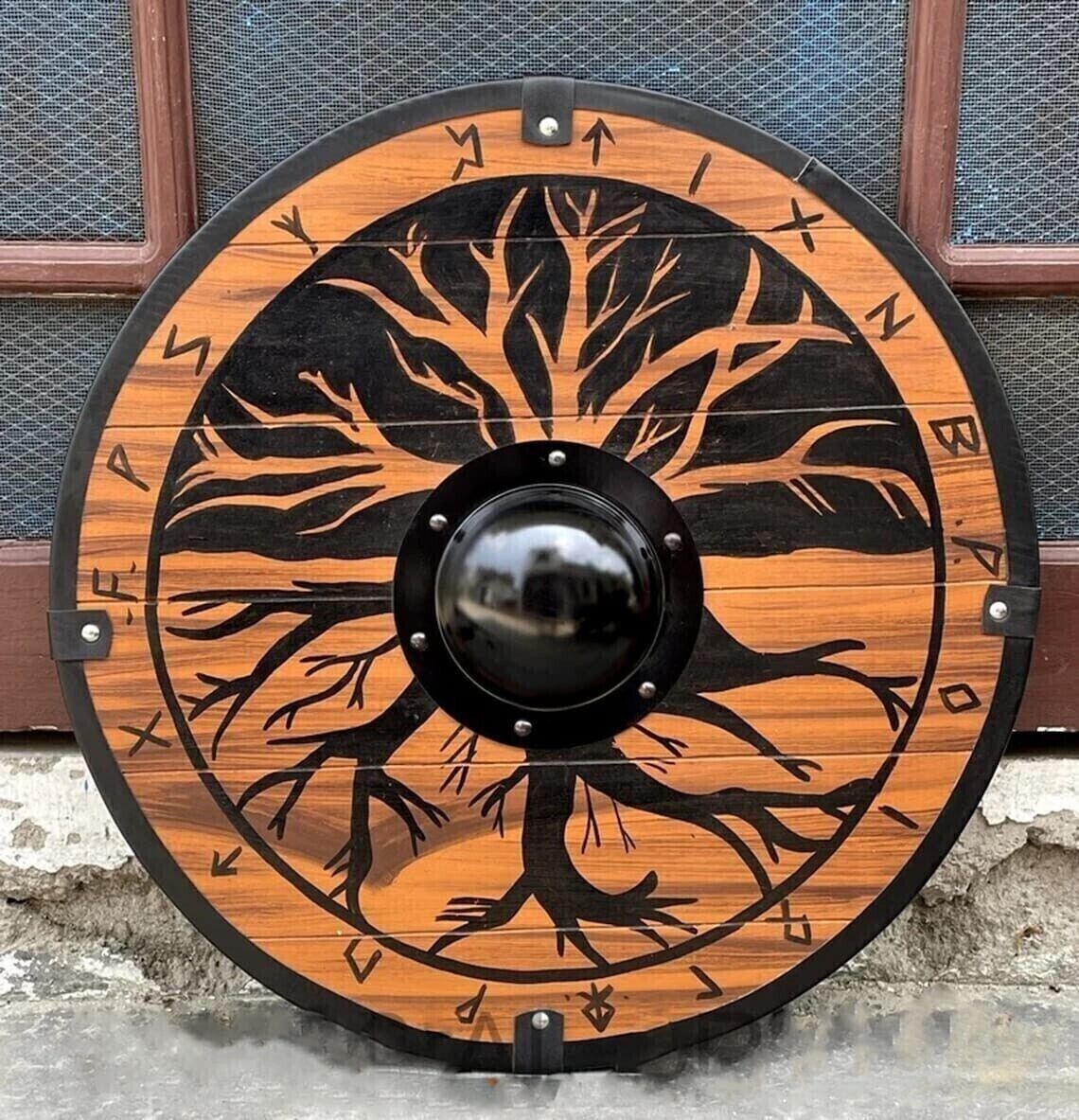 Medieval Handmade Wooden Tree Shield Viking Battle Worn gift