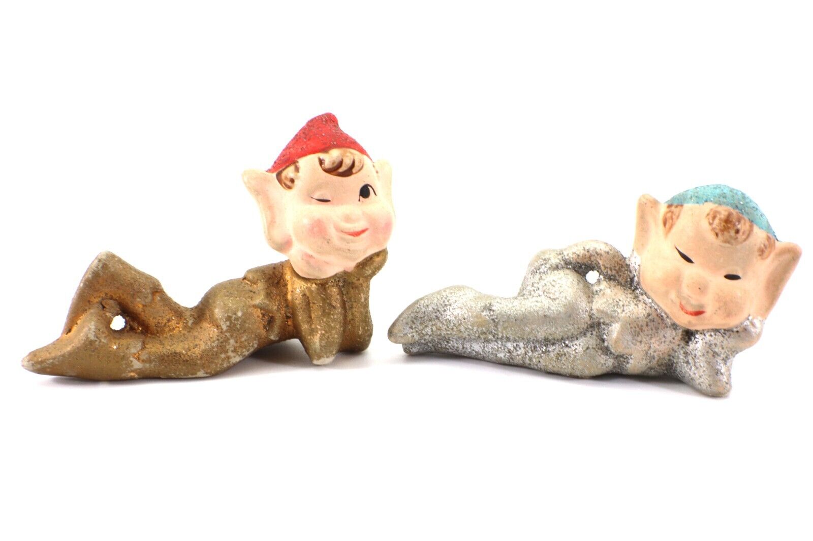 Pixi Elf Figurines set of 2 Gold and Silver with Glitter Vintage