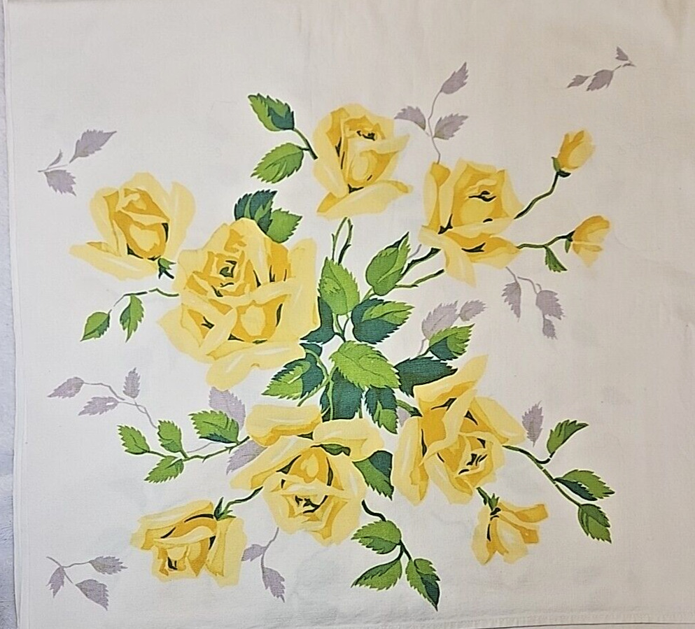 Vtg Wilendur Tablecloth Yellow Roses 68.5 x 53.5 Rectangle