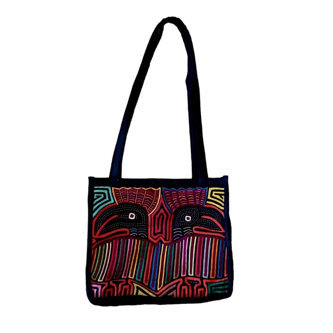 Kuna Mola Rainforest Handmade Tote Bag New With Eyeglass Case Black Birds