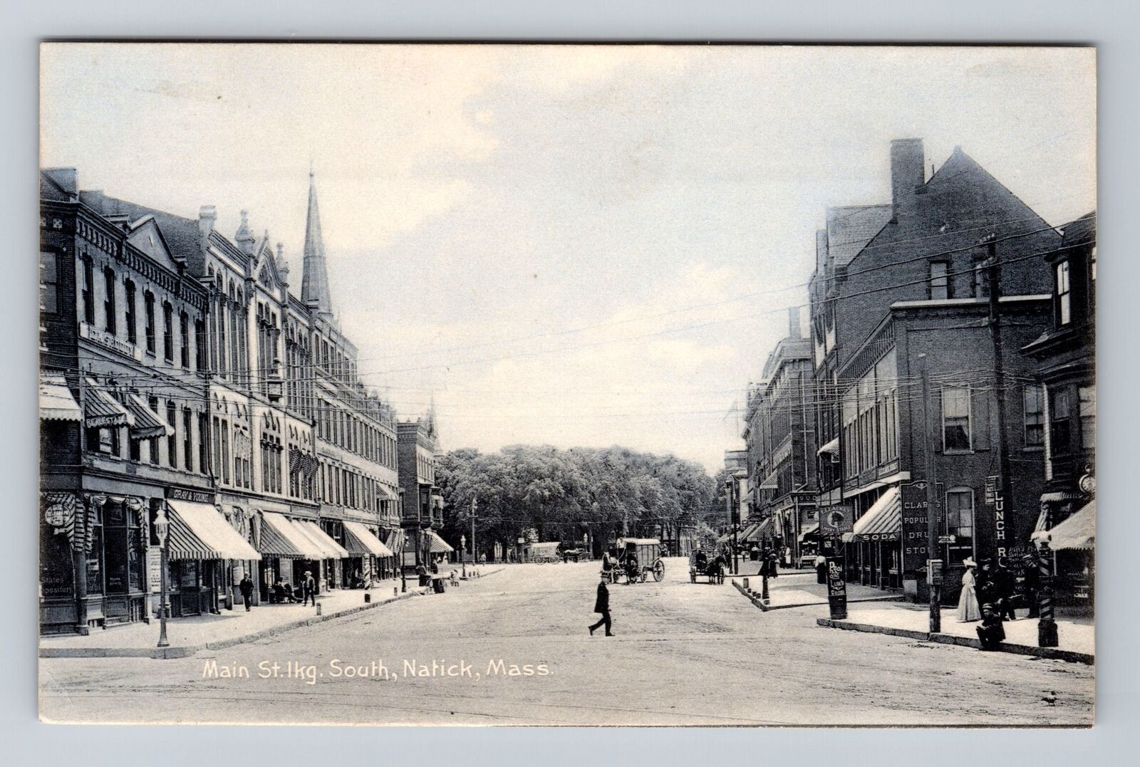 Natick MA-Massachusetts, Main St Looking South, Antique, Vintage Postcard