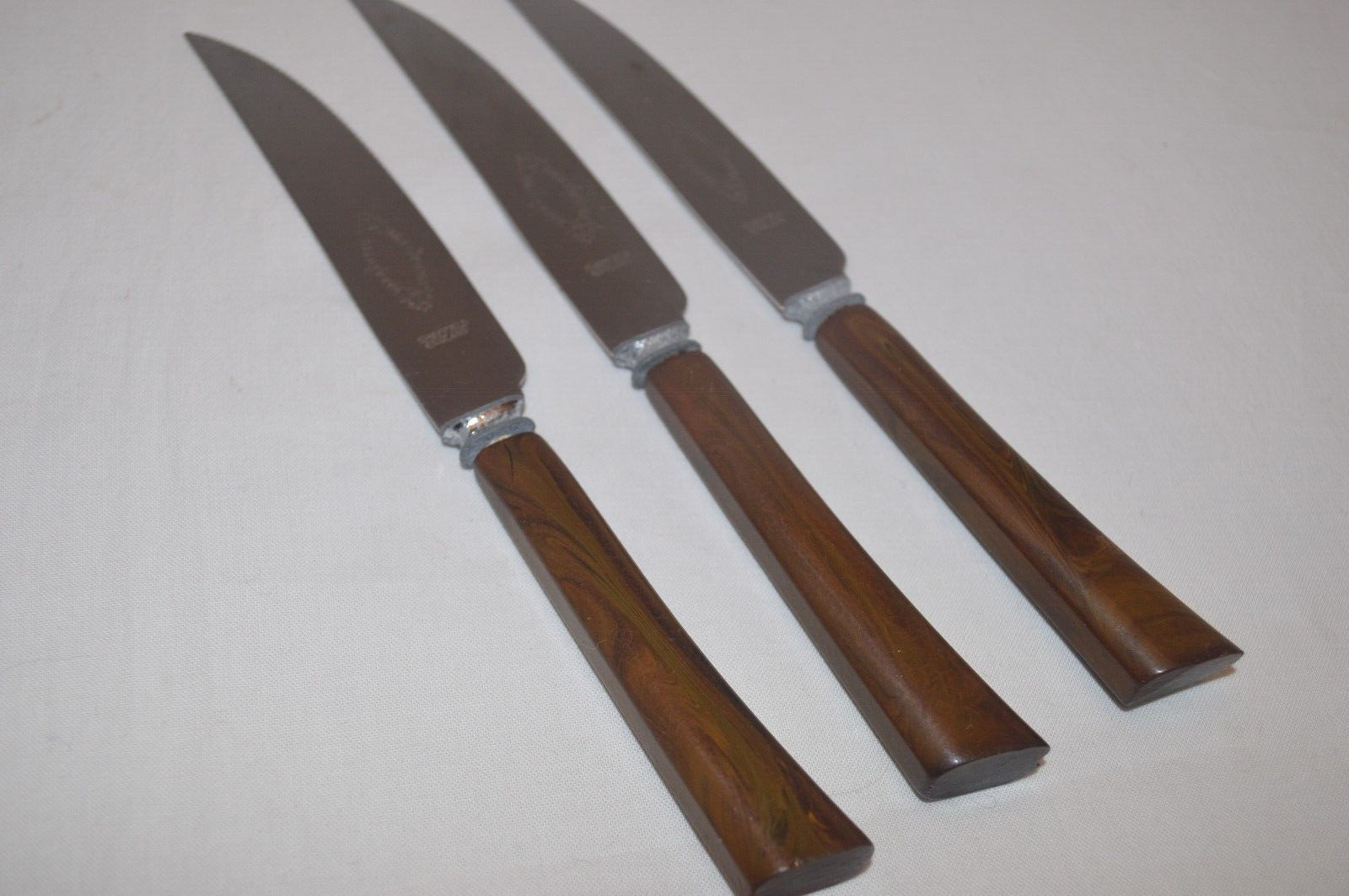 3 Sheffield England Warranted Stainless Steel Knives Faux Wood Handle