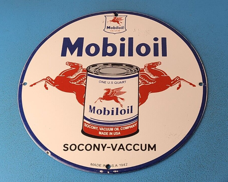 Vintage Mobil Sign - Pegasus Mobiloil Socony Gas Oil Pump Service Porcelain Sign