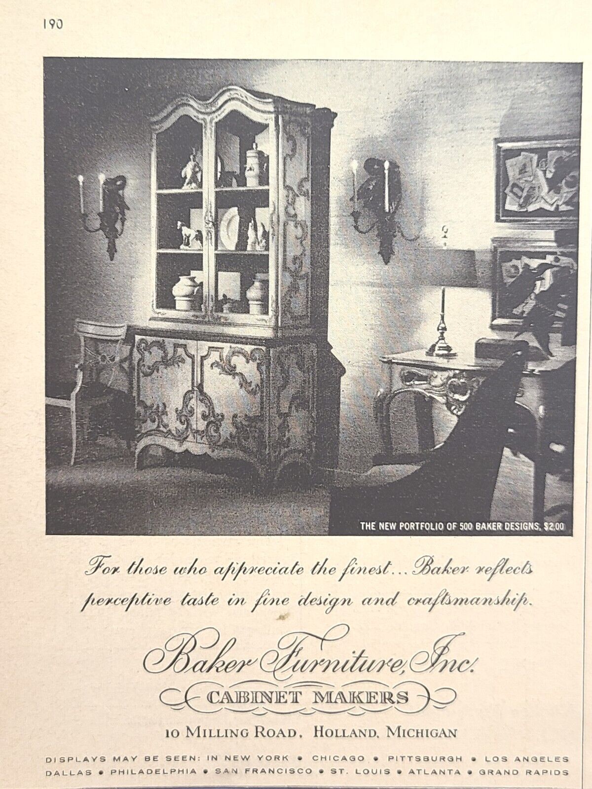 Baker Furniture Inc Holland MI Finest Craftsmanship Vintage Print Ad 1962