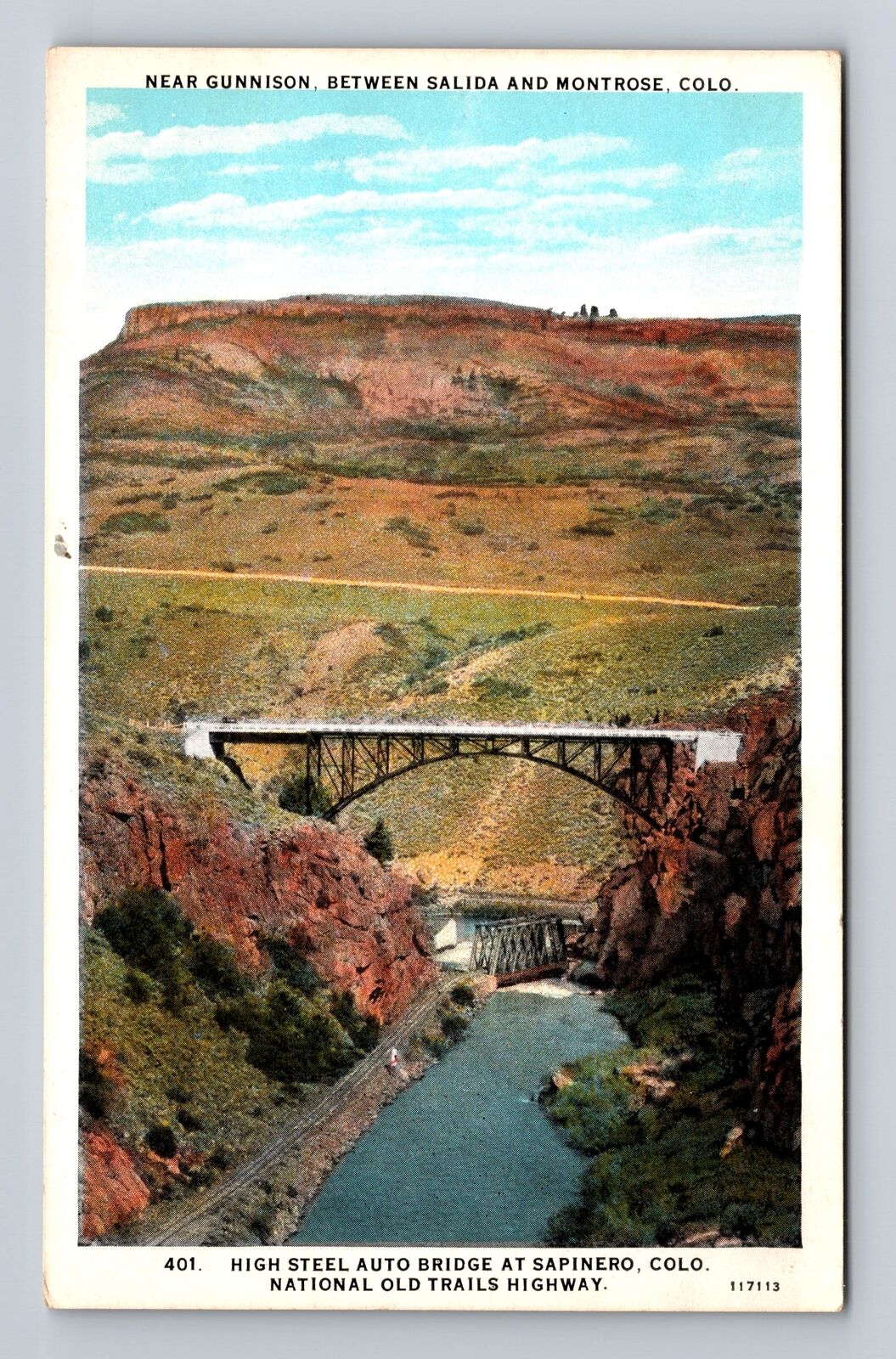 Sapinero CO-Colorado, High Steel Auto Bridge Natl Old Trail Hwy Vintage Postcard