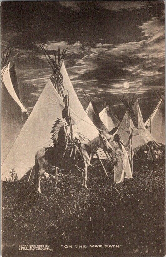Albertype Postcard On the War Path Chief Horse Tepee 1909 Arkansas City KS D-769