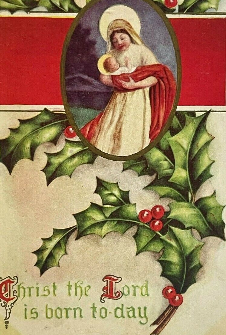 c. 1910s Christmas Postcard Religious Jesus Christ Virgin Mary Embossed