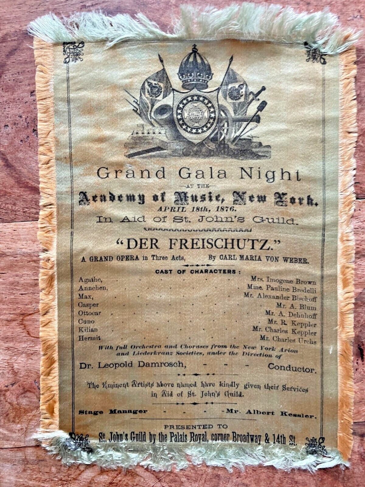 Theatre Opera silk - Academy of Music New York 1876 - Der Freischutz