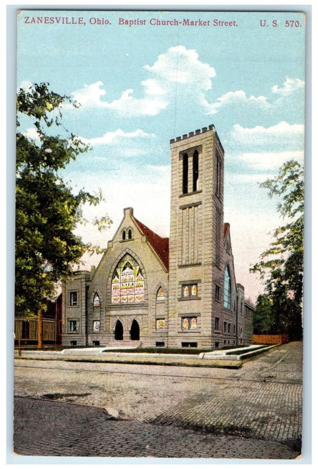 c1910 Baptist Church-Market Street Exterior Building Zanesville Ohio OH Postcard