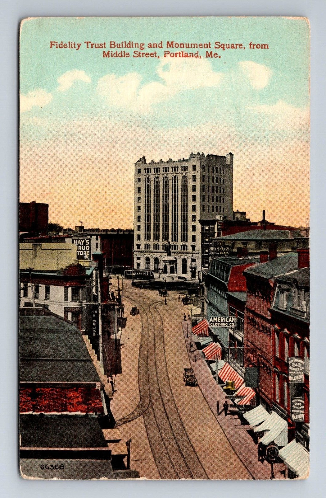 Fidelity Trust Building Monument Square from Middle Street Portland Me Postcard