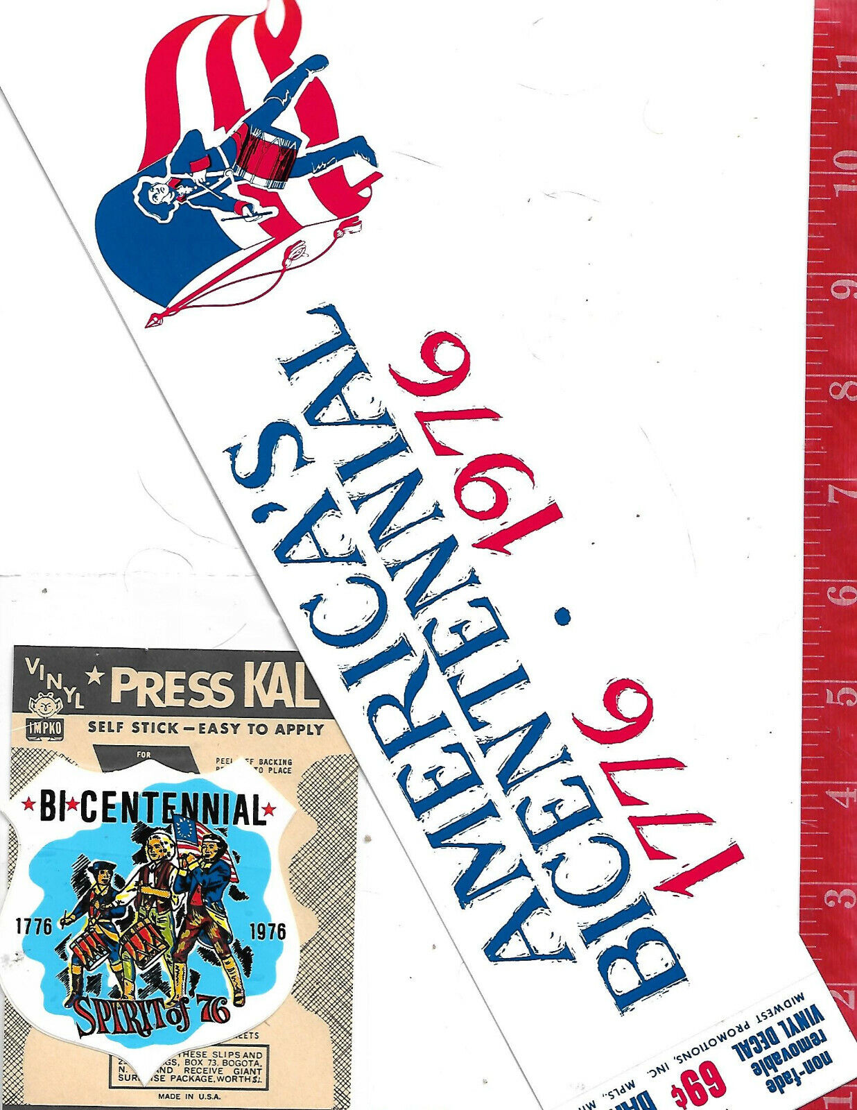 Vinyl 1976 bicentenial Bumper sticker and vinyl Press Kal sticker never used #4