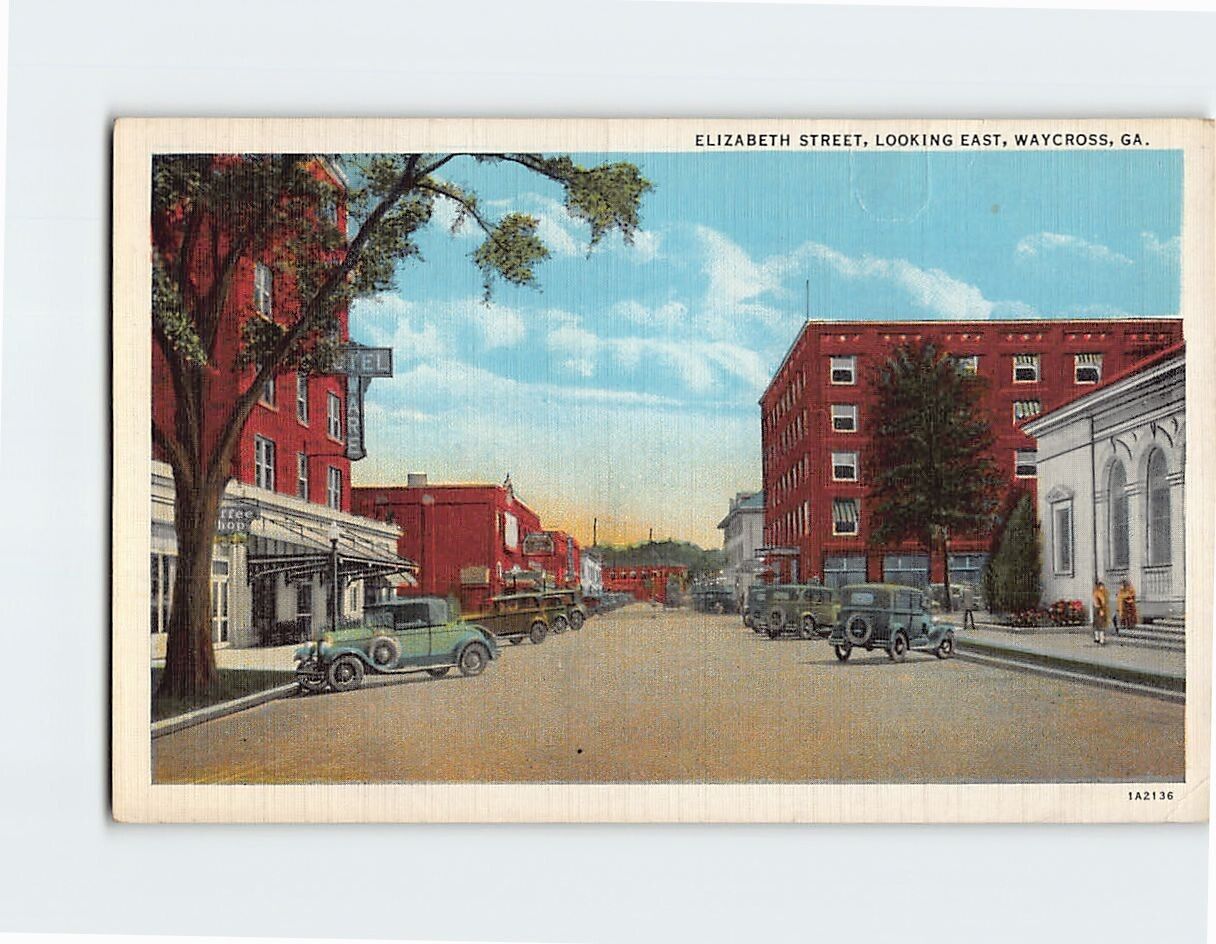 Postcard Elizabeth Street Looking East Waycross Georgia USA