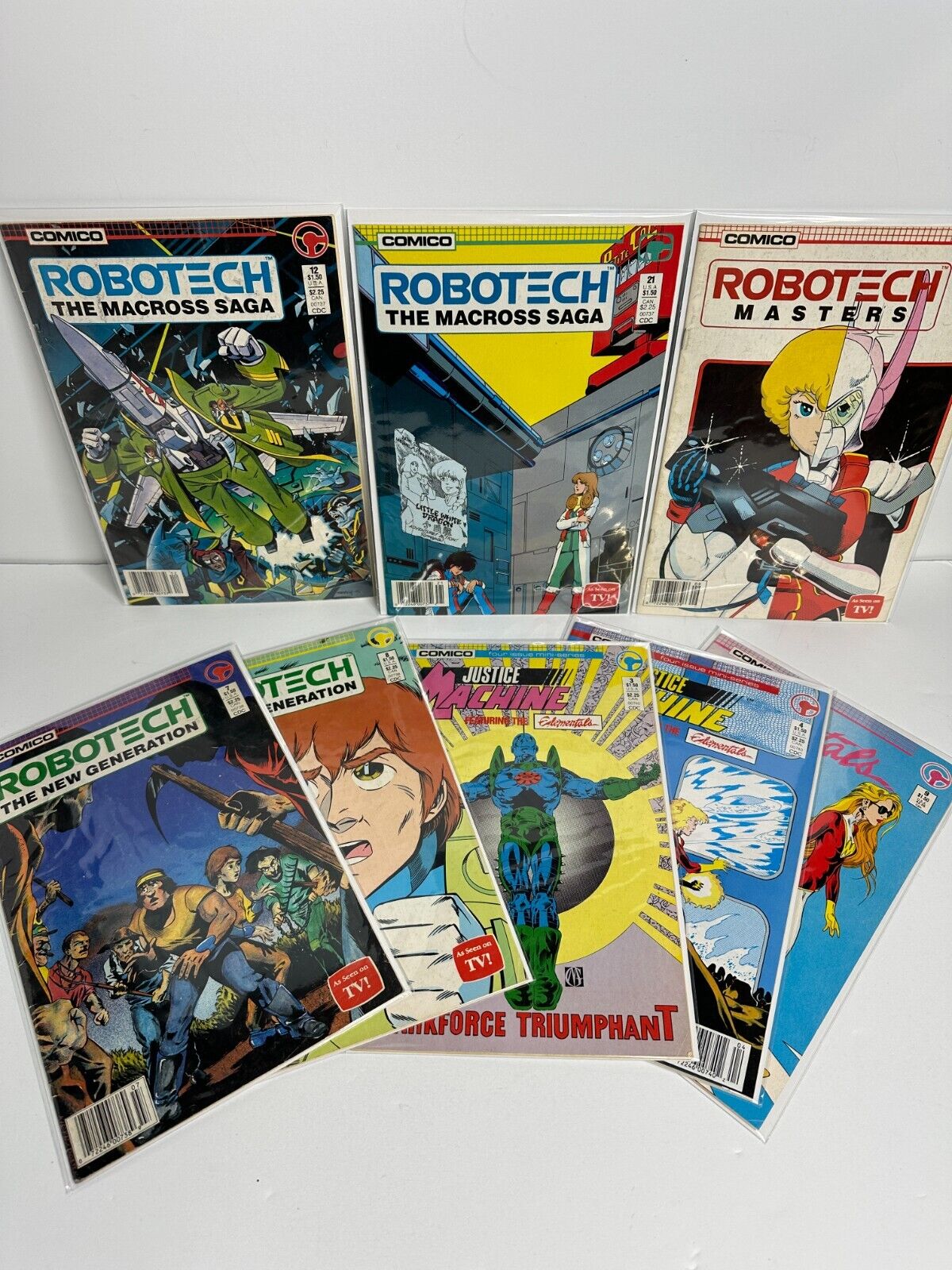 Lot of Comico Comics Justice Machine/Robotech/Elementals (8 Total) Copper Age