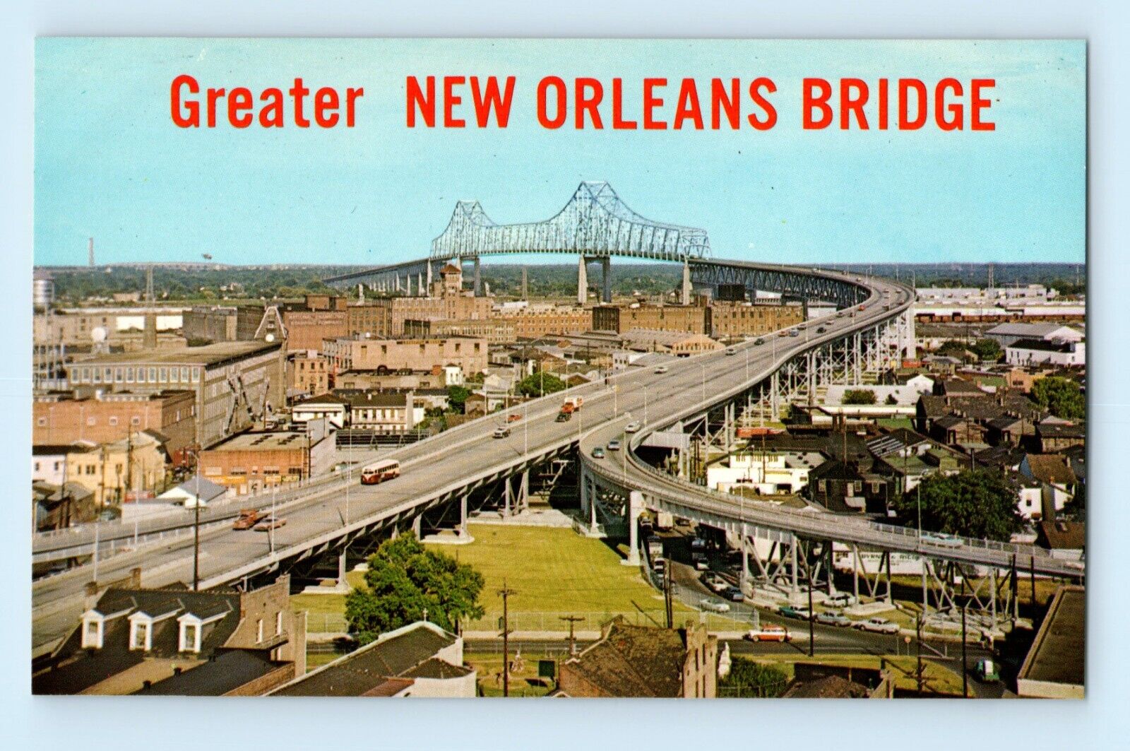 Greater New Orleans Bridge Birdseye View Mississippi River 1960s Postcard C2