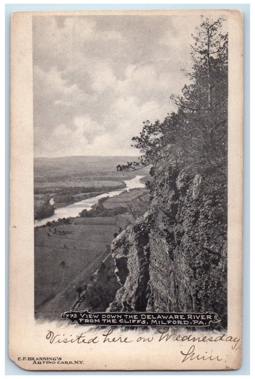1904 View Down The Delaware River From Cliff Milford Pennsylvania PA Postcard