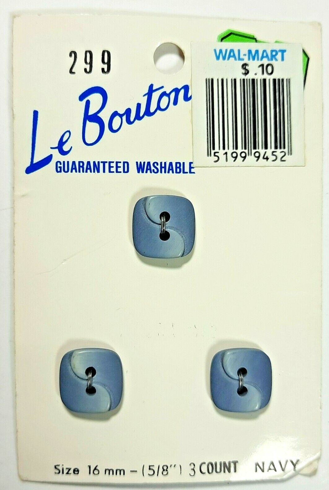 Vintage Le Bouton 5/8 inch Navy 2 hole buttons.  3 count on card unused