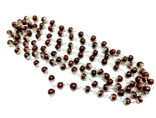 Natural Red Sandalwood Mala In pure Silver cap wire 109 beads Energized