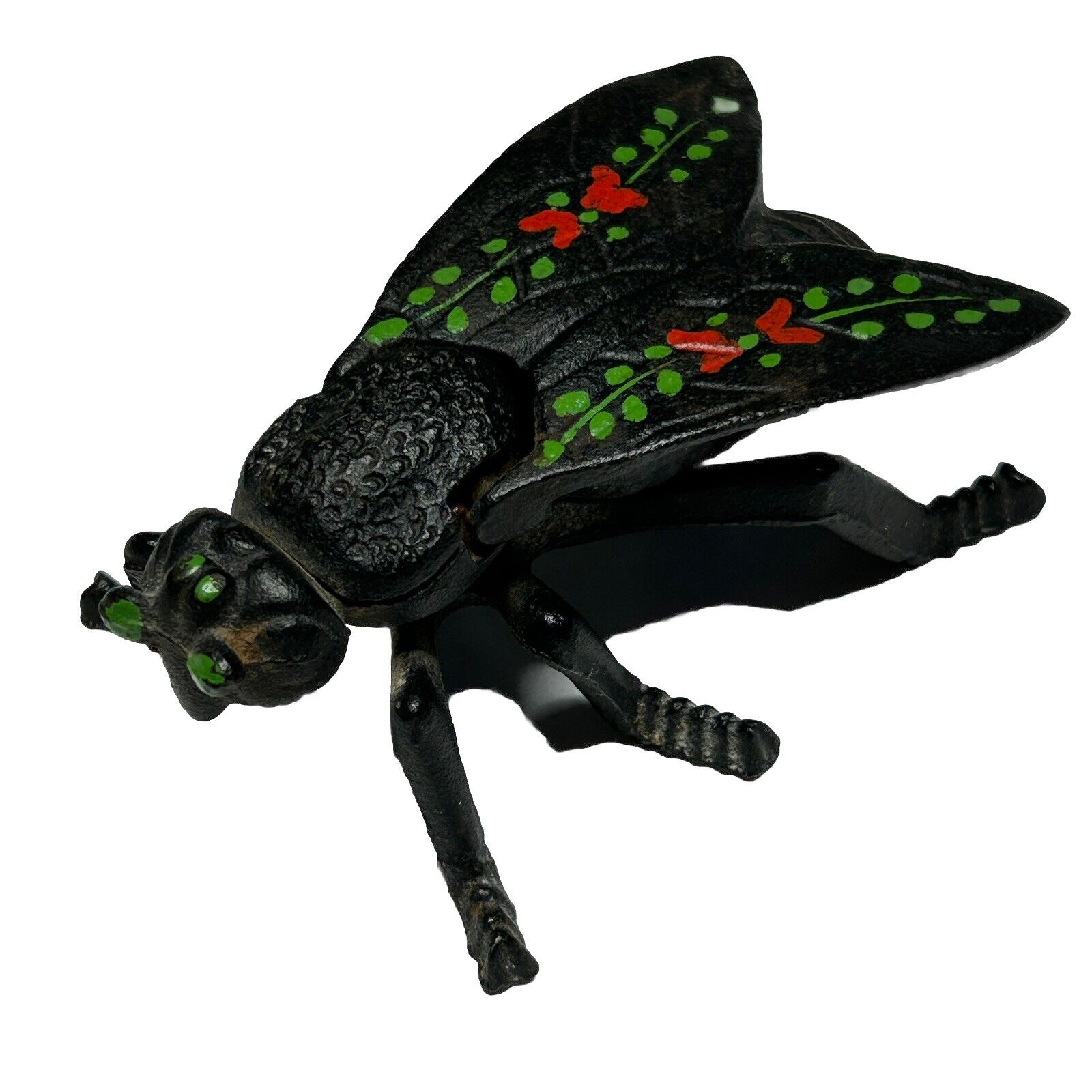 Vintage Cast Iron Metal Fly Ashtray Match Holder Trinket Box Painted Wings 4\