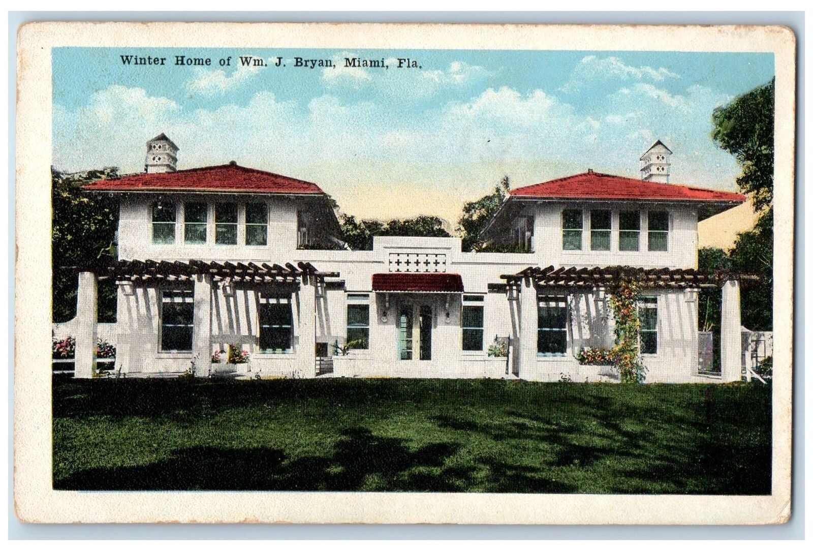 c1910's Winter Home Of Wm. Jennings Bryan Exterior Miami Florida FL Postcard
