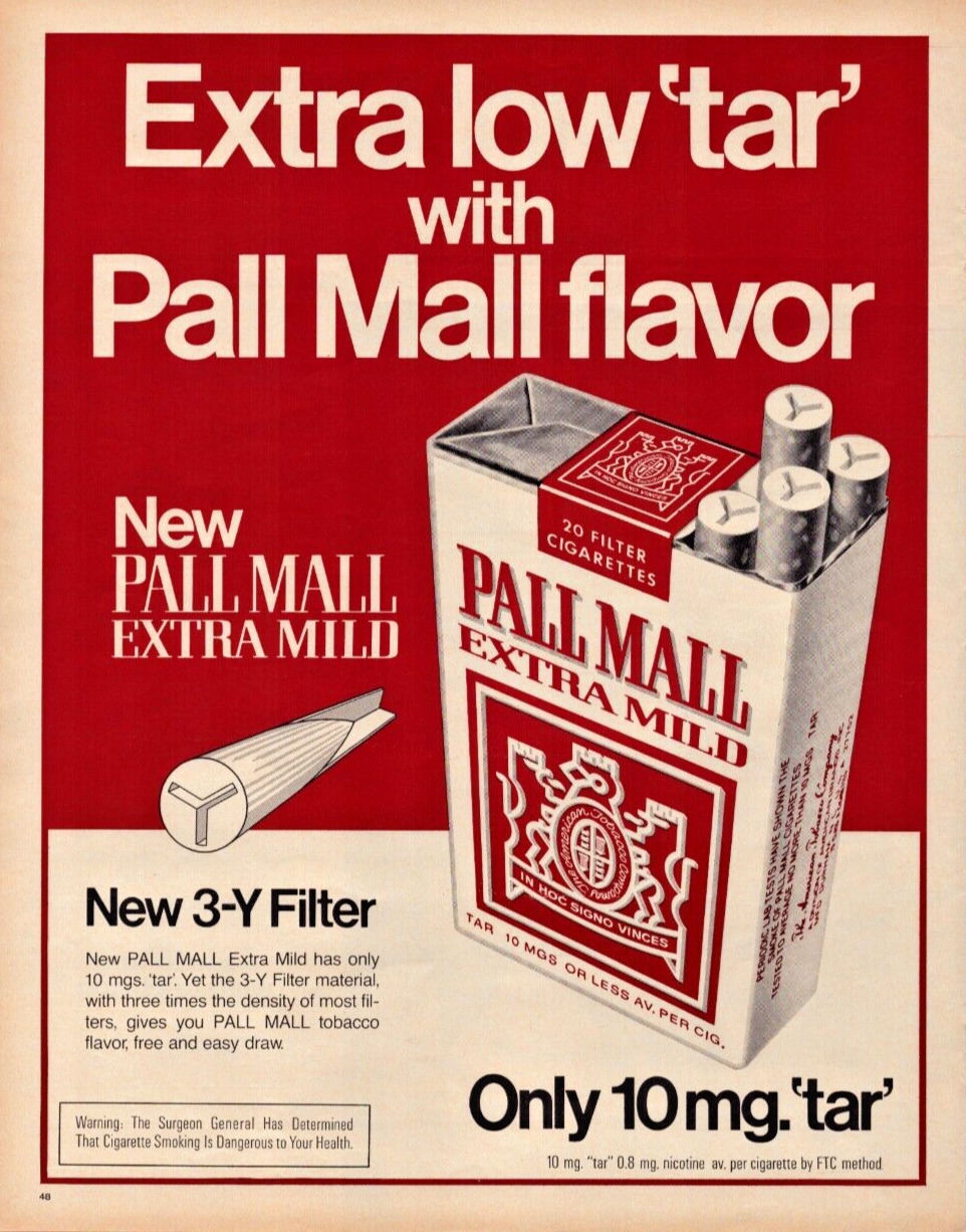 1972 Pall Mall Extra Mild Cigarettes Low Tar Vintage Print Ad