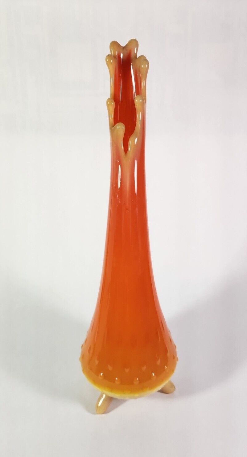 LE Smith Bittersweet 13” Vintage MCM Orange 3-Toe Swung Glass Vase Three Toe