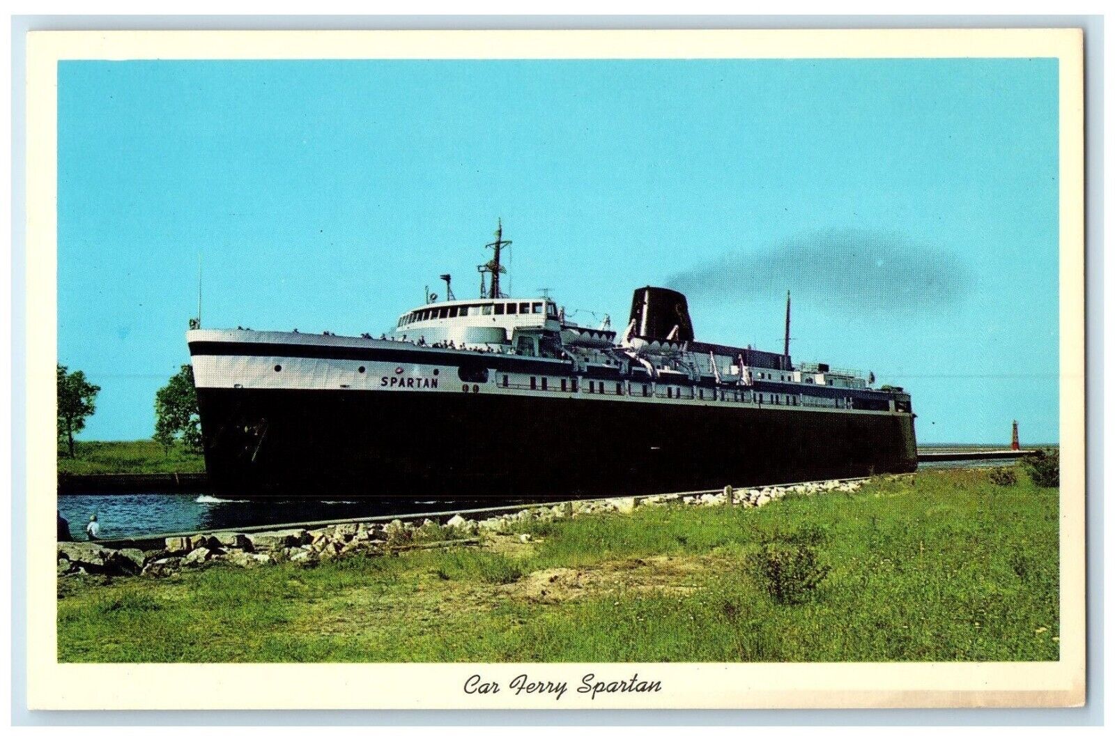 c1960 Car Ferry Spartan Entering Harbor Steamer Ludington Michigan MI Postcard