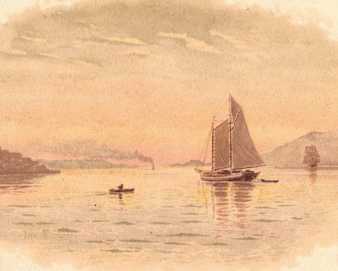 1890 Large Golden Gate San Francisco Sunset Sailboat Cozzens Art Victorian Card